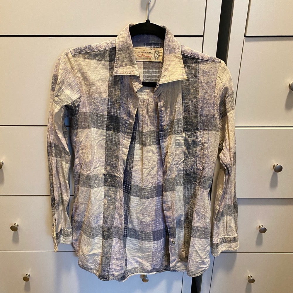 Free People Flannel Button Up Shirt. Size Small/Medium. blue/purple